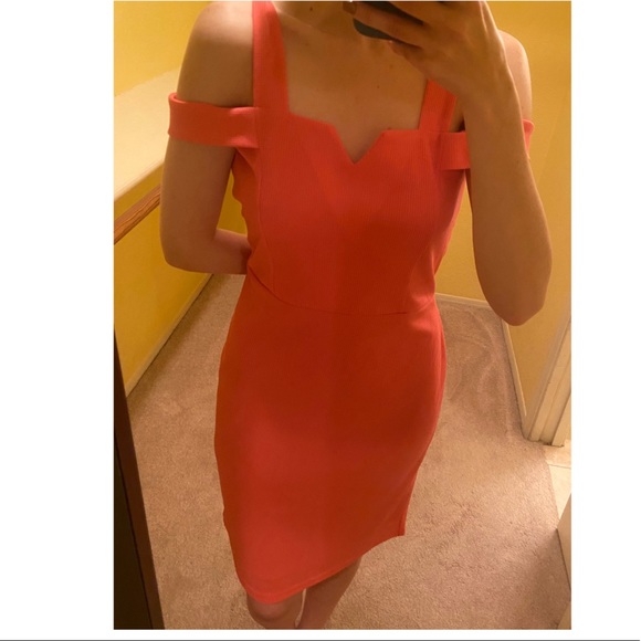 hot pink cold shoulder dress